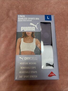 Puma 2-Pack Seamless Sports Bras in White & Purple